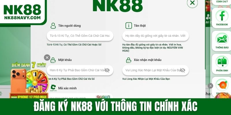 Đăng ký NK88 với thông tin chính xác