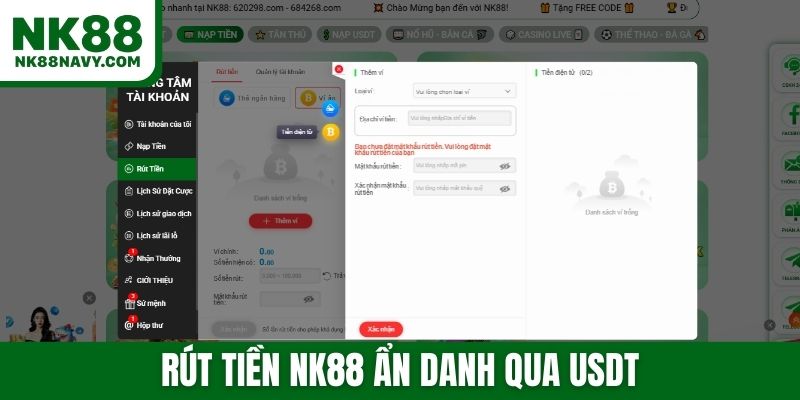 Rút tiền NK88 ẩn danh qua USDT